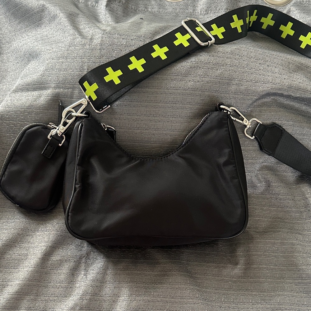 Wildfang Neon Green and Black Zippered Pouch with Coin Purse